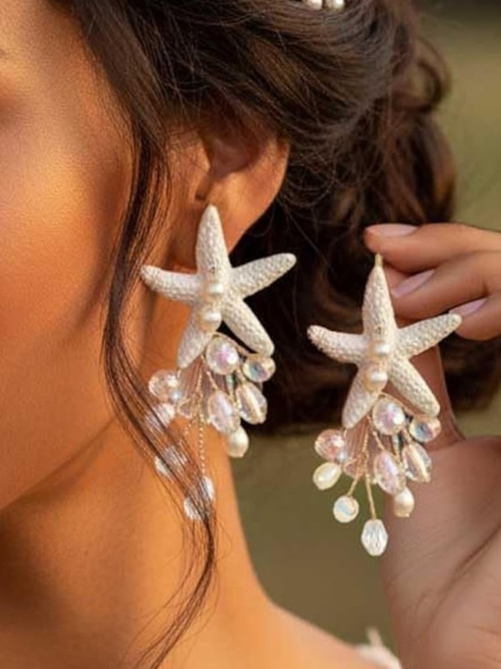 Anthropologie Iridescent Pearl Starfish Drop Earrings - White